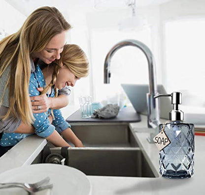 JASAI 12Oz Diamond Grey Glass Soap Dispenser with 304 Rust Proof Soap Pump - color: Gray