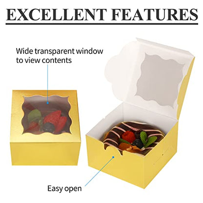 KPOSIYA 60pcs Small Cookie Boxes with Window, 4x4x2.5 Gold Bakery Box - color: Gold, size: 60