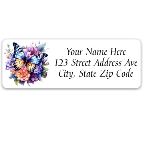 Return Address Labels Personalized Floral Butterfly Mailing Labels for Envelopes, Self-Adhesive Flat Sheet Rectangle Personalized Name Stickers Made in The USA (Set of 60)
