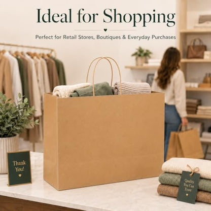 GSSUSA Brown Paper Bags with Handles, Large Gift Bags 16x6x12, 100 Pack - color: Brown, size: 1 Count (Pack of 100)