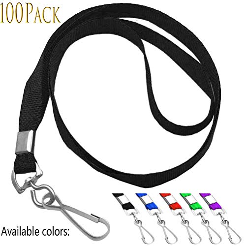 Beebel Lanyards 100 Pcs Lanyard for Id Badges Flat Lanyard with Badge Clip J-Hook - color: Black, size: 100 Pack