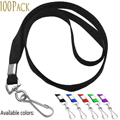 Beebel Lanyards 100 Pcs Lanyard for Id Badges Flat Lanyard with Badge Clip J-Hook - color: Black, size: 100 Pack