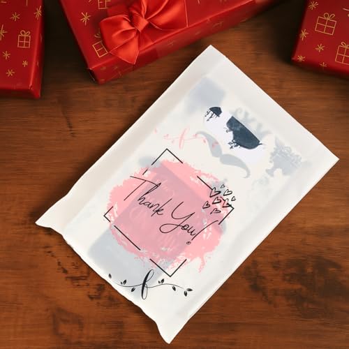 COMNICO 100PCS Thank You Plastic Shopping Bag with Handle, Thank You Bags