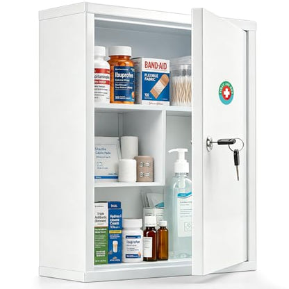 KYODOLED Locking Medicine Cabinet with Keys, Wall Mount, 15.75 Inch, White