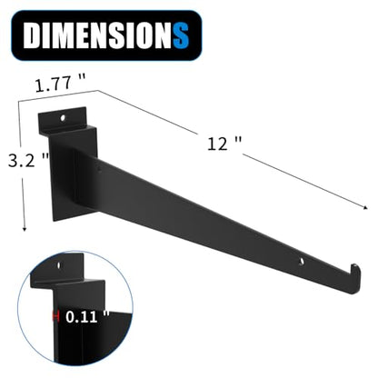 12" Black Slat Wall Shelf Brackets,10 PCS Slat Wall Brackets with Lip, Floating Metal Slat Wall Accessories - size: 12 Inch