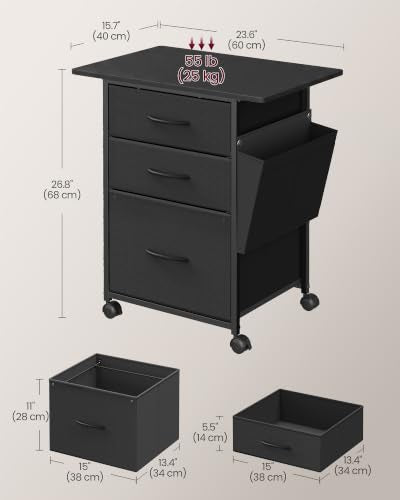 VASAGLE 3-Drawer File Cabinet, Mobile Printer Stand with Storage - color: Black, size: 3 Drawers