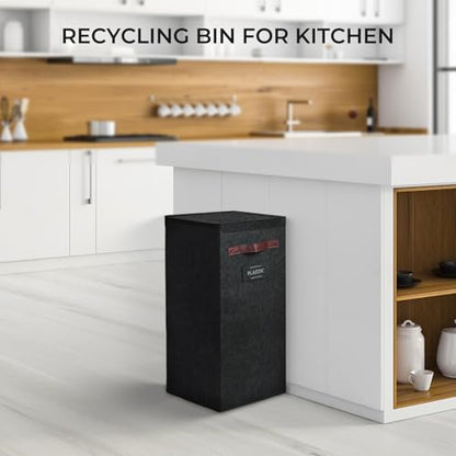 Recycling Bin for Kitchen 13 Gallon, Indoor Recycle Bin with Lid, 50L Recycle Trash Can, Large Recycling Bin for Home with Plastic Glass Metal Labels (Grey, 13 Gallon) - size: 13 Gallon