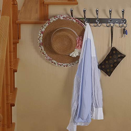 Dseap Wall Mounted Coat Rack - 5 Tri Hooks, Heavy Duty, Stainless Steel, Metal Coat Hook Rail for Coat Hat Towel Purse Robes Mudroom Bathroom Entryway (Chromed, 2 Packs) - color: Chrome Finish, size: L=16" (2 Pcs)