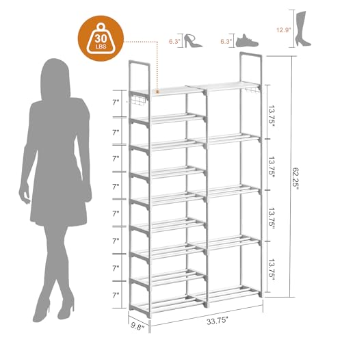 WOWLIVE 9 Tier 2-Column Shoe Rack, 30-35 Pairs Stackable White - color: White, size: 2 Row 9 Tier
