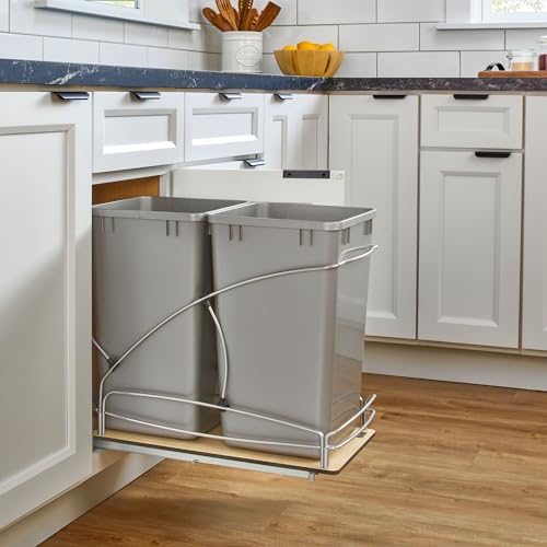 Rev-A-Shelf Double Pullout Trash Can w/Soft-Close Slides, 11.5" Min Opening - size: 27 QT Double, 11.5"W