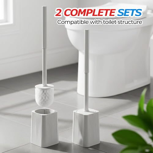 FORASTO 2Pack Toilet Bowl Brush and Holder Set - Restroom Cleaning Supplies - color: Light Gray, size: 2PACK
