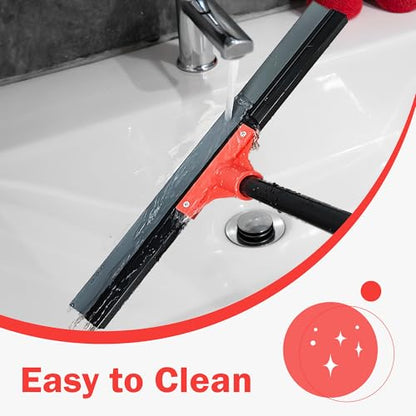 Floor Squeegee with 18'' Silicone Rubber Scraper Head and 58'' Long Adjustable Handle, Heavy Duty Shower Squeegees for Concrete Floor, on Multi-Surface Tile Glass Pool Garage Cleaning - size: 18"