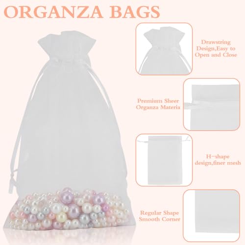 Organza Bags - 100PCS, 4x6 Inch Small Mesh Drawstring Bags, White Sheer, Wedding & Party Favor, Jewelry & Candy Bags, Sachet Pouches for Festivals & Christmas - color: White