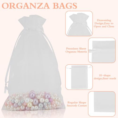 Organza Bags - 100PCS, 4x6 Inch Small Mesh Drawstring Bags, White Sheer, Wedding & Party Favor, Jewelry & Candy Bags, Sachet Pouches for Festivals & Christmas - color: White