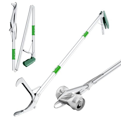 50" Foldable Grabber Reacher Tool with Green Handle, Extra Long Lightweight Trash Pickup & Litter Picker, 3-Fold Stainless-Steel Reaching Aid for Home, Office & Garden Use - size: 50 Inch Green