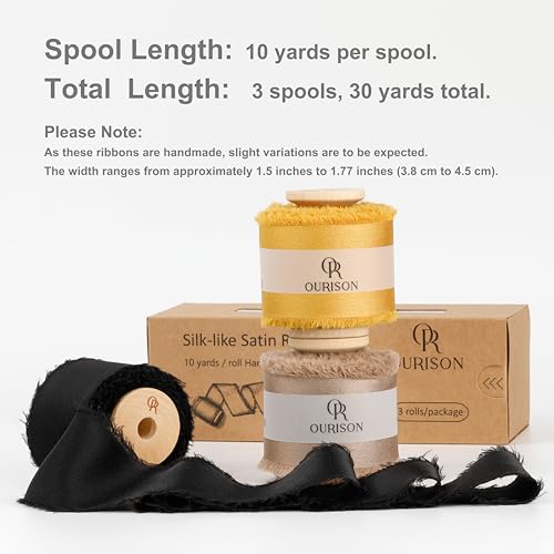 Silk Satin Ribbon 1.5" x 30 Yards Black Gold Champagne Brown - color: Balck& Gold& Champagne Brown