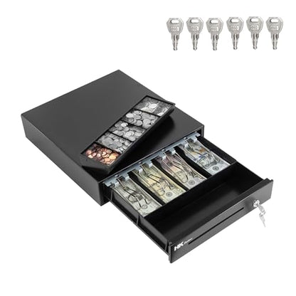 HK SYSTEMS 13inch Heavy Duty POS Cash Drawer with 4Bill/5Coin, Removable Coin Compartment, 24V, RJ11, Single Large Media Slot, Black - color: Black, size: 13inch