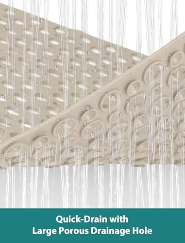 Extra Large Shower Mat, Yonala 47 x 32 Inch Non Slip Shower Mats for Inside Shower, Soft TPE Shower Floor Mat with Suction Cups and Drain Holes, Machine Washable Bathroom Shower Mat, Easy to Clean - color: Khaki