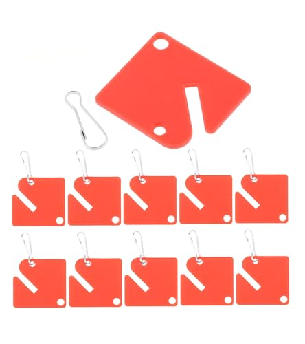100Pcs Square Red Plastic Slotted Key Tags with Metal Snap Hooks - color: Red