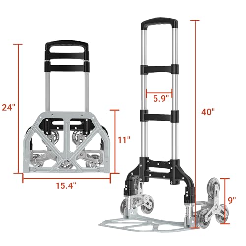 200LBS Stair Climbing Cart, Folding Hand Truck Dolly, Grocery Shopping Cart with Mute Wheels, Aluminum Hand Truck for Luggage, Travel, Shopping - style: 220 lbs, 6 Wheels