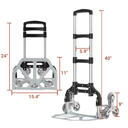 200LBS Stair Climbing Cart, Folding Hand Truck Dolly, Grocery Shopping Cart with Mute Wheels, Aluminum Hand Truck for Luggage, Travel, Shopping - style: 220 lbs, 6 Wheels