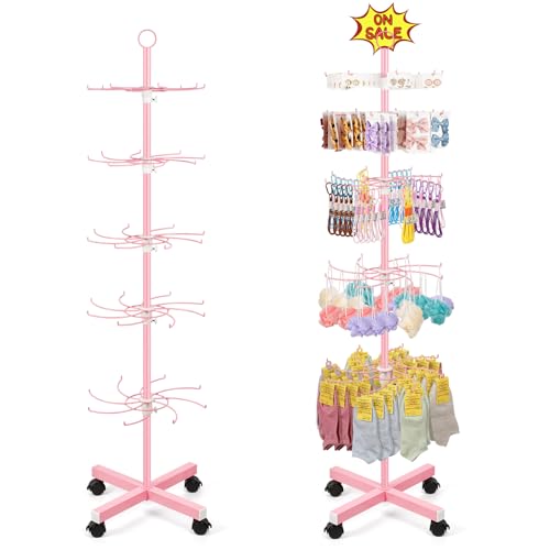 Flenpptly Retail Display Stand, 5-Tier Rotating Display Rack, Pink - color: Pink