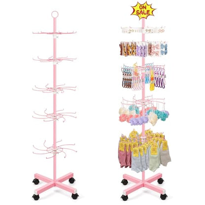 Flenpptly Retail Display Stand, 5-Tier Rotating Display Rack, Pink - color: Pink