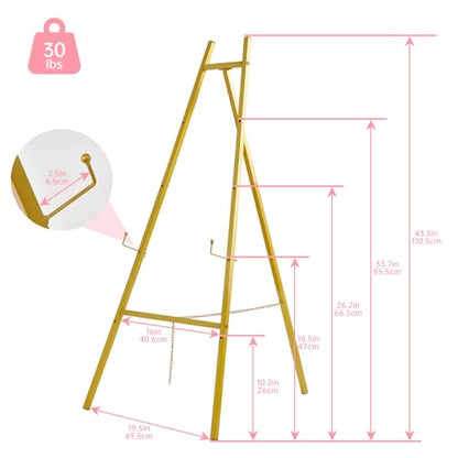 43.5" Gold Easel Stand for Sign, Heavy Duty Metal Display Easel - size: 43.5