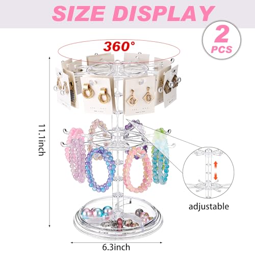 Yuntau 2 Pcs 2 Tier Keychain Display Stand for Bracelet, Rotating - color: Clear
