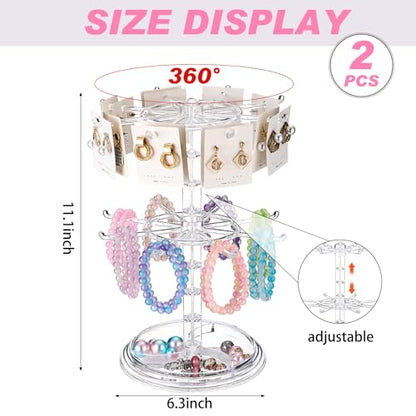 Yuntau 2 Pcs 2 Tier Keychain Display Stand for Bracelet, Rotating - color: Clear