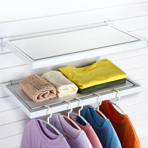 Blulu 2 Pack Slatwall Shelf, 23. 6x11. 8 Inch Wooden Wall Shelves with Metal Rectangular Tubing U Shaped Hanger Slatwall Shelving Organizer Accessories for Home Retail Display (White) - color: White