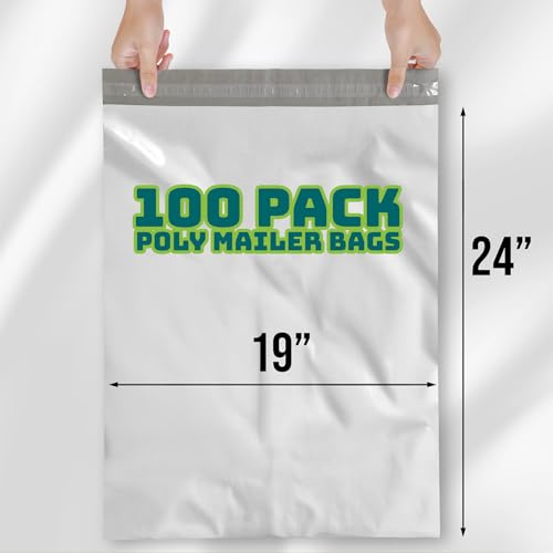Poly Mailers 19x24 Inch - 100 Pack - Large Shipping Bags for Clothing & Packages, Strong Adhesive Sealing Mailing Envelopes for Small Business, White - size: 19x24" 100 Pack (White)
