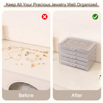 Frebeauty Acrylic Jewelry Box,5-Layer Jewelry Organizer with Drawers - color: Grey