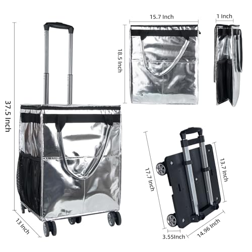 Reusable Grocery Bags on Wheels, Rolling Tote Bag, Silver - color: Silver