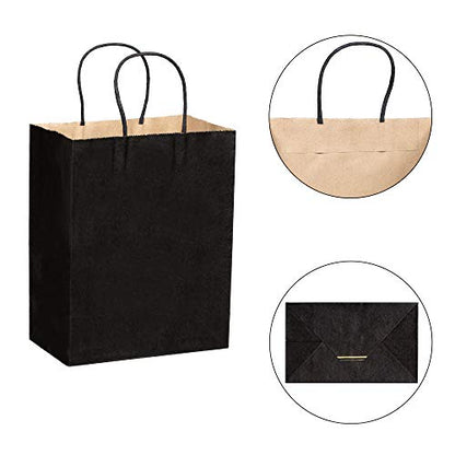 Black Paper Bags with Handles Bulks 8 X 4.5 X 10.5 [50 Bags]. Ideal for Shopping, Packaging, Retail, Party, Craft, Gifts, Wedding, Recycled, Business, Goody and Merchandise Kraft Bag