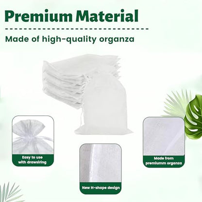 YunKo 50Pcs White Organza Bags 6X9 Inch Drawstring Mesh Party Favor Bag - color: White