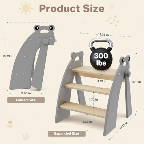 Step Stool for Toddlers & Kids, Bathroom Sink, 3 Step Foldable, Gray - color: 3 Step Grey1