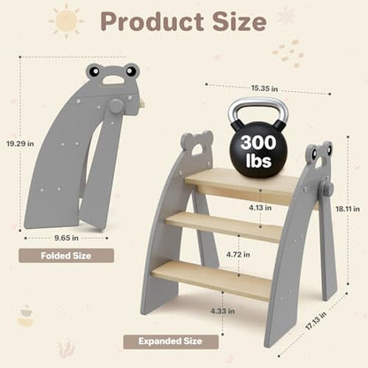 Step Stool for Toddlers & Kids, Bathroom Sink, 3 Step Foldable, Gray - color: 3 Step Grey1