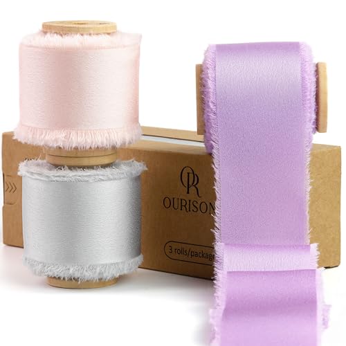 Silk Satin Ribbon 1-1/2 Inch x 30 Yards Light Pink & Purple & Gray - color: Light Pink& Light Purple& Gray