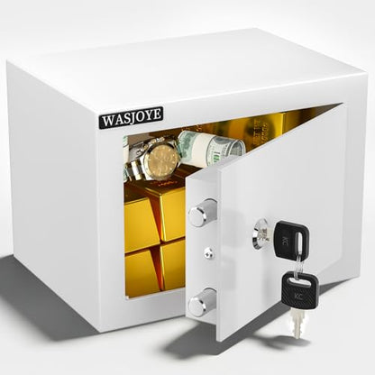 WASJOYE Safe with Key for Money, 0.25 Cu Ft Key Lock Box (White) - size: 0.25 Cu Ft White