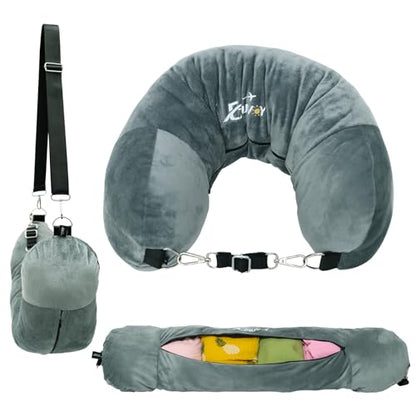 Travel Neck Pillow Stuffable with Clothes, Stuffable Travel Pillow - color: Grayish Green
