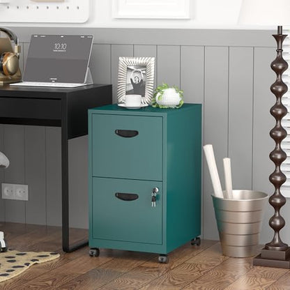 SteeLoong 2 Drawer File Cabinet,Metal Mobile File Cabinet with Lock Green - color: Green, style: 2 Drawer on Wheels