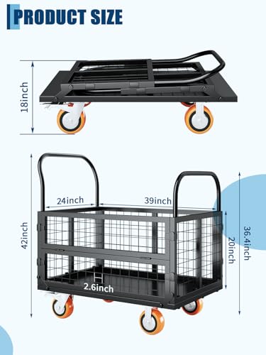 Garvee 6-in-1 Platform Truck Cart, 1800lbs Capacity Flatbed Cart with Cage