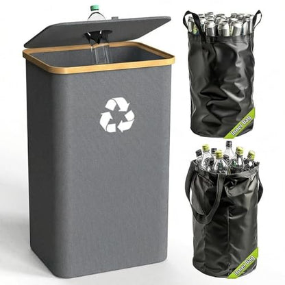Recycling Bin for Kitchen Indoor Home, Large 100L/ 26 Gallon Recycle Bin with Lid Removeable Reusable Inner Bag Bottle Can Glass Waste Plastice Stickers (Gray, 26 Gallon) - size: Gray-26Gallon