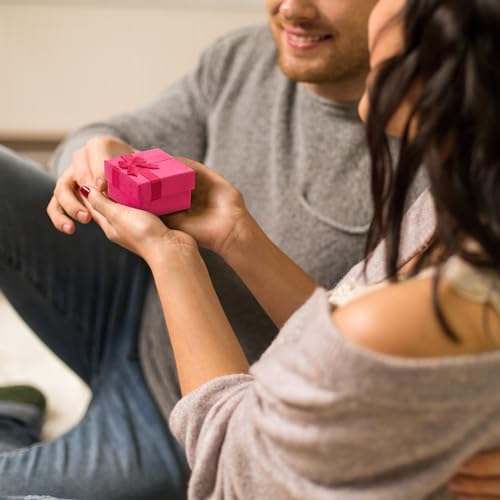 Huquary 160 Pcs Ring Gift Box Bulk with Ribbon Bow Cardboard Jewelry Gift Box for Proposal Wedding Birthday Earring Display(Hot Pink) - color: Hot Pink