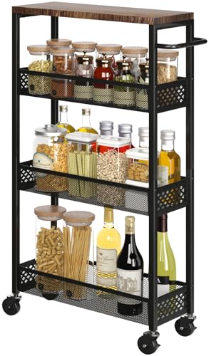 XYZLVSI Utility Slim Storage Cart, 4 Tier Kitchen Narrow Shelf on Wheels - size: 16.7"Dx7.1"Wx34"H
