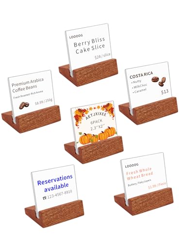 6 Pack Mini Acrylic Sign Holder with Wood Base 2.36x1.97 Inch - size: 2.36*1.97