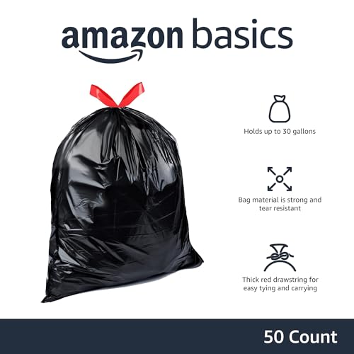 Amazon Basics Multipurpose Drawstring Trash Bags,30 Gallon,(Previously Solimo),50 Count (Pack of 6) - size: 50 Count (Pack of 6)