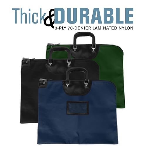 BankSupplies HIPAA Locking Courier Bags with Handles & Card Holder Keyed Differently - Forest Green - 19W x 15H - Durable Laminated Nylon Fabric - Metal Pop - color: Forest Green