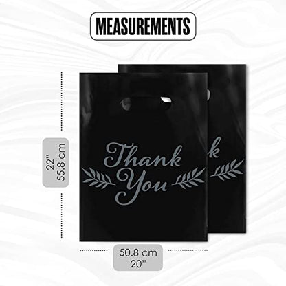 Thank You Merchandise Bags, 1.75 Mil Thick, 20" x 22", 100 Pk, Black, White - color: Black, size: 20" x 22"